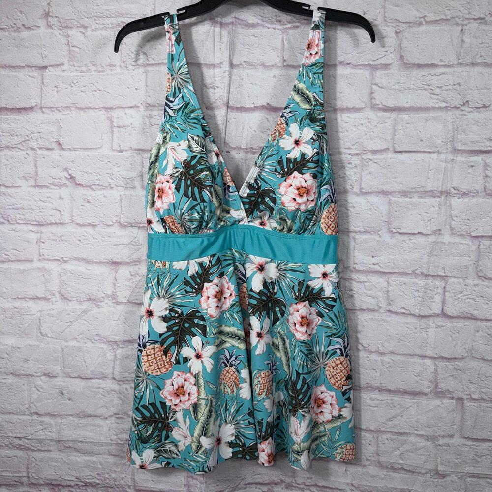 Floral Print Tankini Top - 2XL